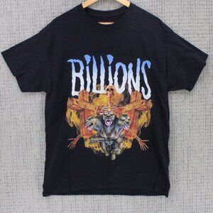 Vintage Billions Shirt Mens Black Short Sleeve Devil Skeleton Graphic Logo Large